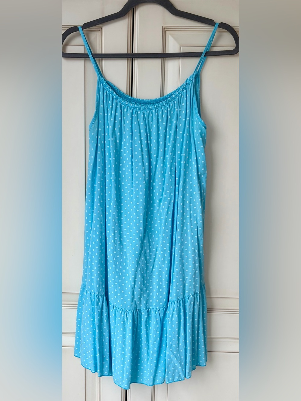 Turquoise Polka Dot Spaghetti Strap Dress made in Italy. OS -fits M-L